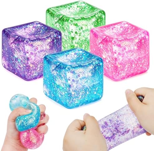 Sparkle glitter ice cube squishy 4 pack slow rising fidgets
