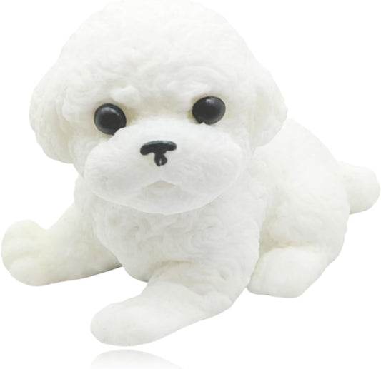 Mini white bichon dog squishy lying down sensory toy