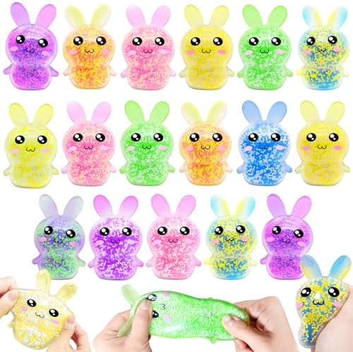 Water bead bunny squishies in glitter colors with eggs
