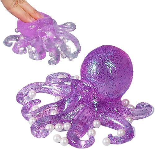 Giant purple octopus squishy with glitter body and pearl tentacles