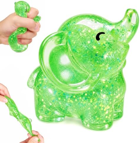green glitter elephant squishy slow rising stress toy