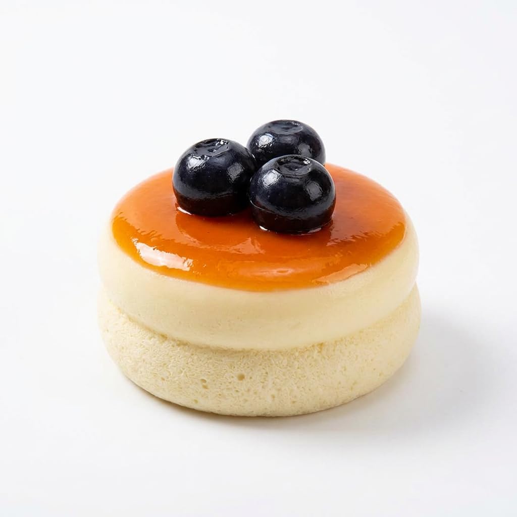 Blueberry souffle cake squishy with amber glaze and blueberries