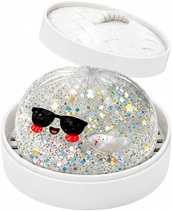 Clear diamond glitter shark squishy dumpling bun in white steamer