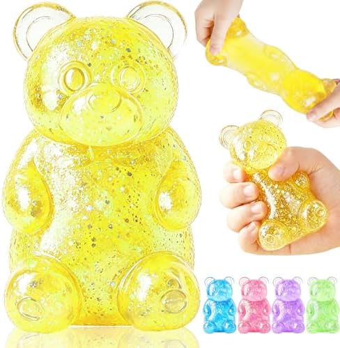 Yellow glitter bear squishy soft sparkle squeeze toy