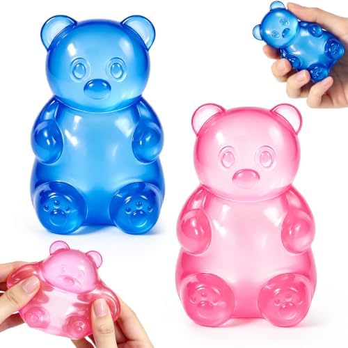 2 pack blue and pink jelly bear squishy squeeze toys