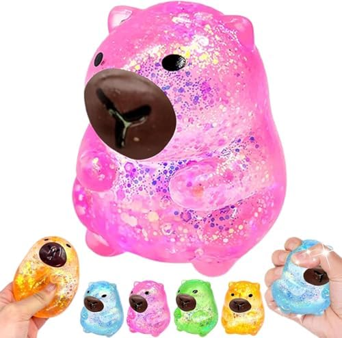Pink glitter capybara squishy slow rising sensory squeeze toy