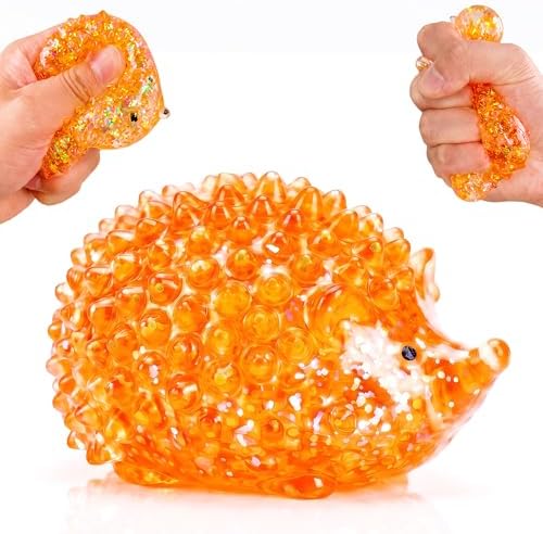 Orange glitter water bead hedgehog squishy stress ball