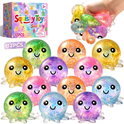 Sparkly glitter octopus squishy 12 pack