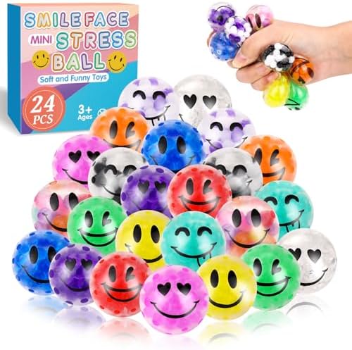 Smiley face mesh squishy ball 24 pack water bead stress toy