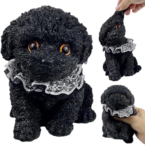 Black poodle dog squishy with white lace collar
