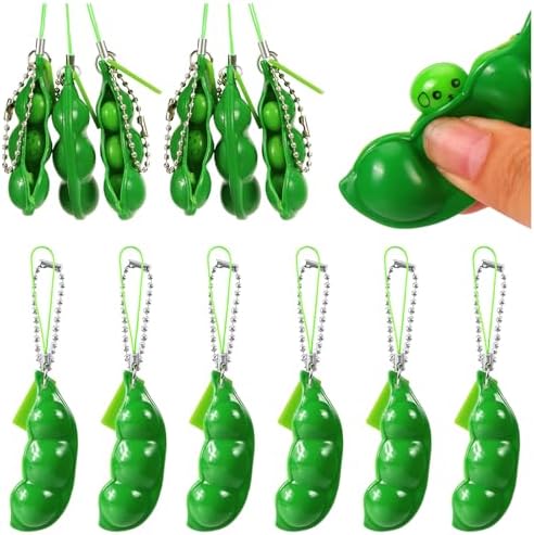 Classic green edamame squishy squeeze bean keychains 6 pack