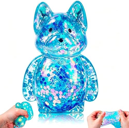 Blue glitter bulldog dog squishy filled with water beads
