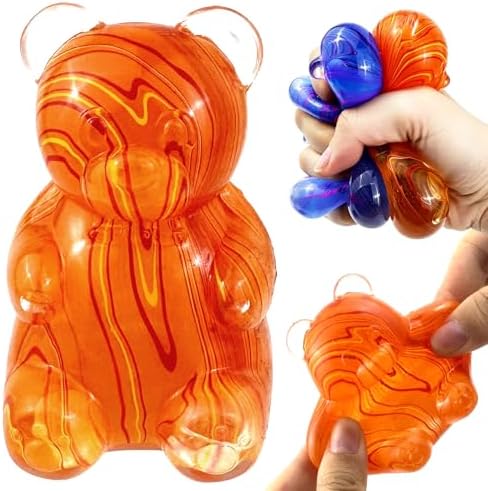 Orange marbled swirl bear squishy soft squeeze toy
