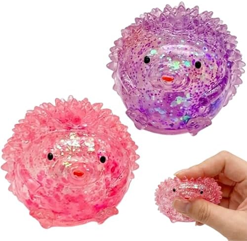 Pink and purple 2 pack hedgehog squishy glitter water bead stress balls