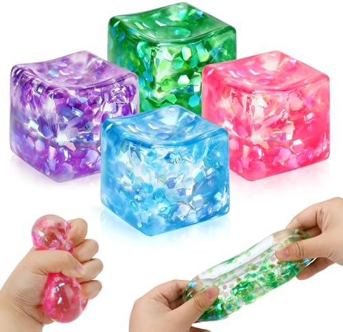Glitter ice cube squishy 4 pack crystal sparkle fidget toys