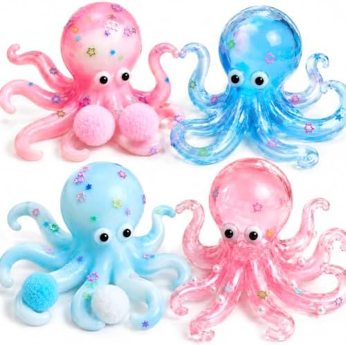 Galaxy star glitter octopus squishy 4 pack stress balls
