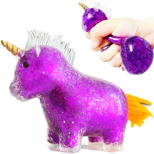 Purple rainbow bead filled unicorn squishy squeeze sensory fidget toy