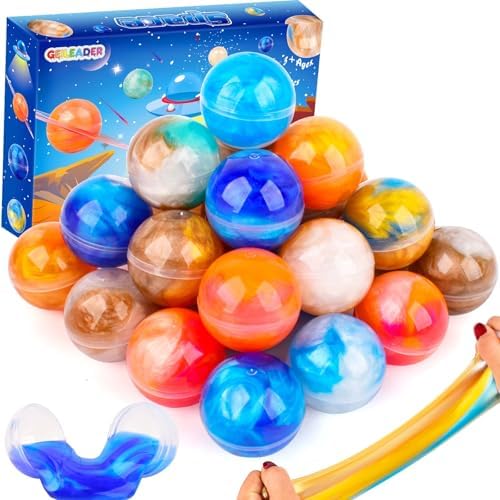 Orange and blue swirl galaxy squishy ball slime toys, 24 pack