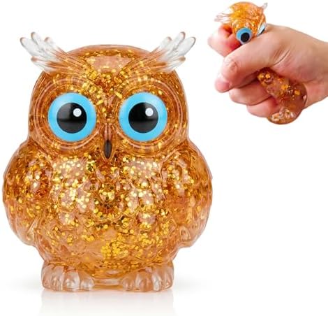 Gold amber glitter owl squishy slow rising squeeze sensory toy