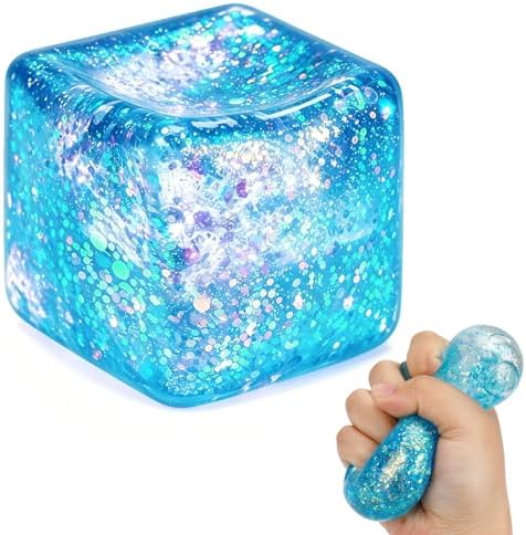 Blue glitter ice cube water bead squishy ball