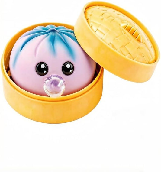 Cotton candy pink and blue galaxy bao bubble squishy in a steamer