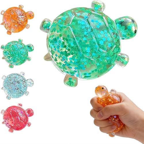 Green glitter turtle squishy with star glitter filling