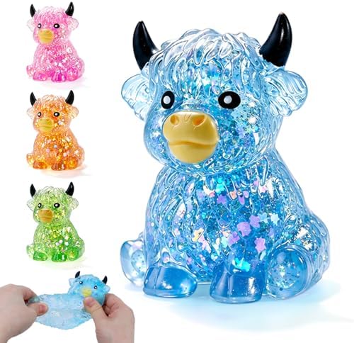 Blue star glitter crystal highland cow squishy slow rising toy