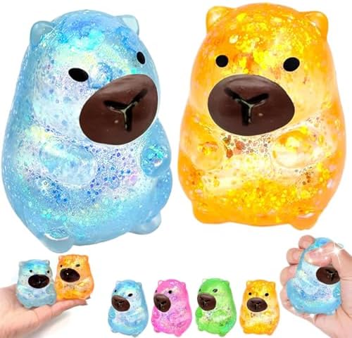 Blue and orange glitter capybara squishy 2 pack stress balls