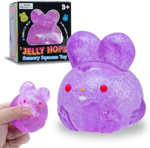 Purple glitter jelly bunny squishy squeeze toy