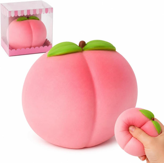 Scented peach squishy round pink with green leaves soft slow rising fruit toy
