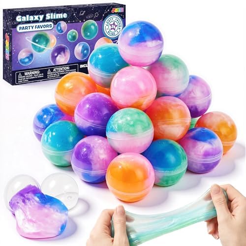 24 pack rainbow galaxy squishy ball slime orbs in a pyramid