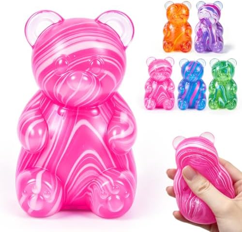 Pink marble swirl bear squishy slow rising squeeze toy