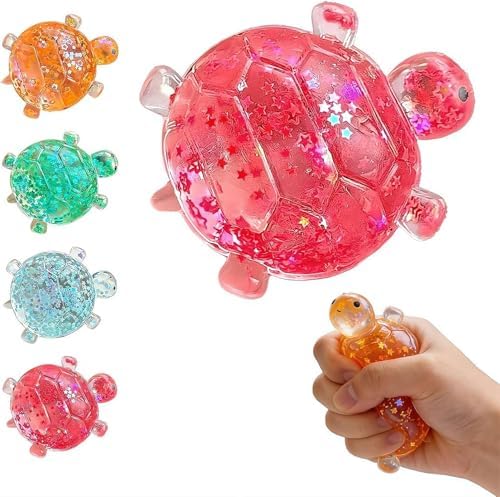 Red glitter turtle squishy filled with sparkling stars
