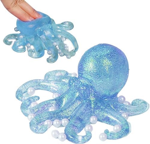 Jumbo blue octopus squishy with glitter and pearl beads