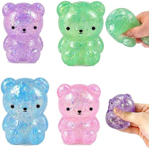 Galaxy glitter bear squishy four pack sparkly squeeze toys