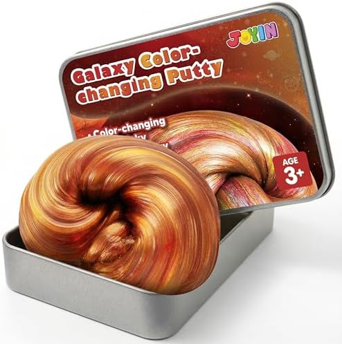 Gold color-changing galaxy squishy ball putty in a tin