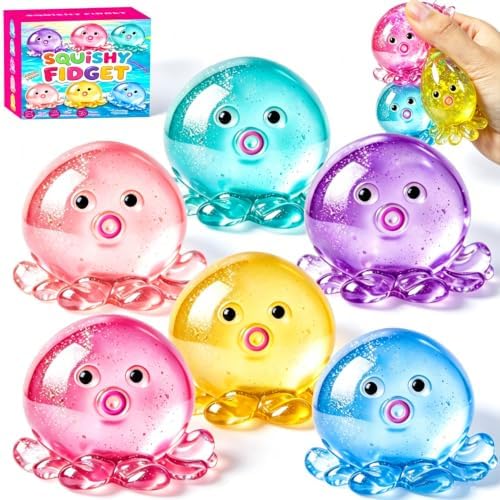 Glitter jelly octopus squishy 6 pack
