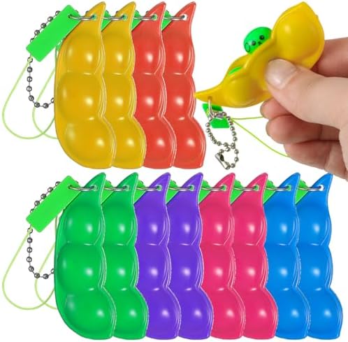 Assorted color soybean squishy squeeze bean keychains 12 pcs