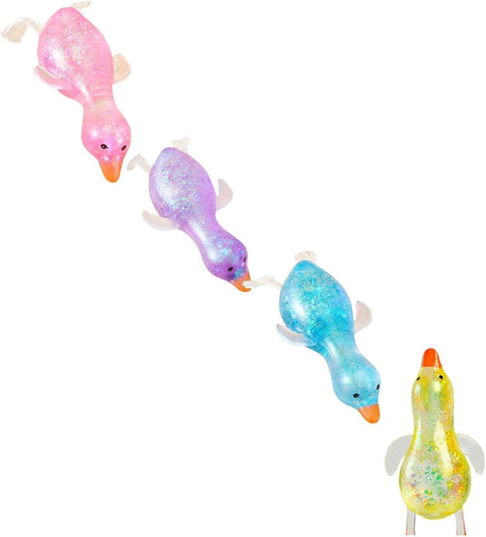 Duck squishy 4 pack of rainbow glitter stretchy ducks