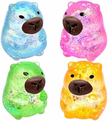 4 pack rainbow glitter capybara squishy slow rising stress toys