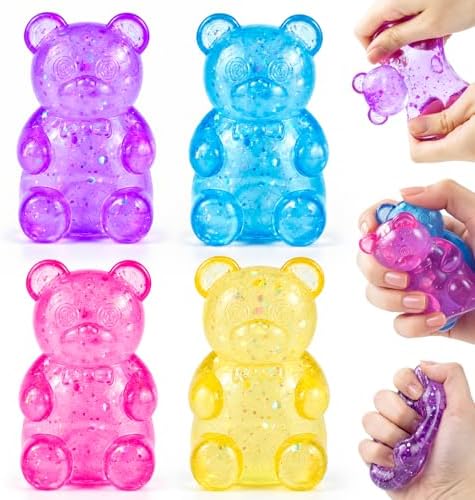 Four pack glitter gummy bear squishy sparkle squeeze toys
