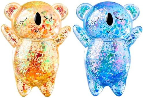 Orange and blue glitter koala squishy two pack on a white background