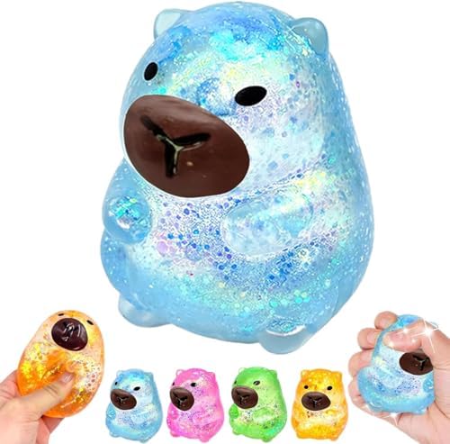 Sparkly blue glitter capybara squishy sensory squeeze stress ball