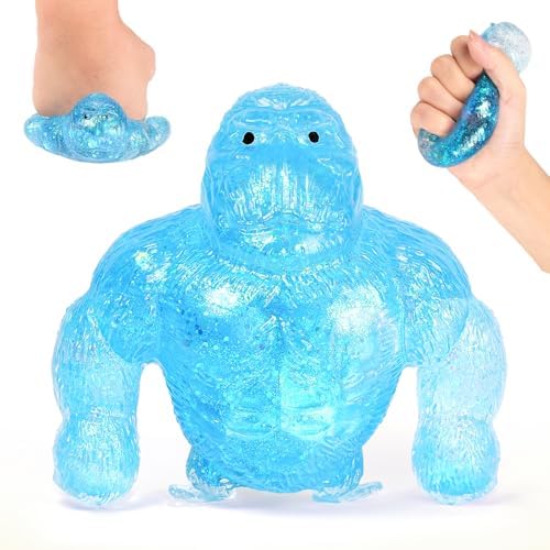 Blue glitter monkey squishy squeeze ball with sparkle beads