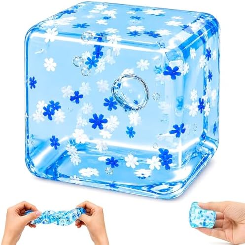 Blue flower floral water cube squishy block