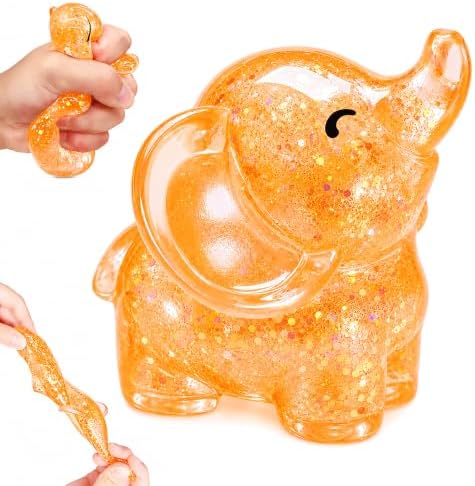 orange glitter elephant squishy sensory squeeze ball