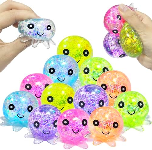 Glitter water bead octopus squishy 12 pack