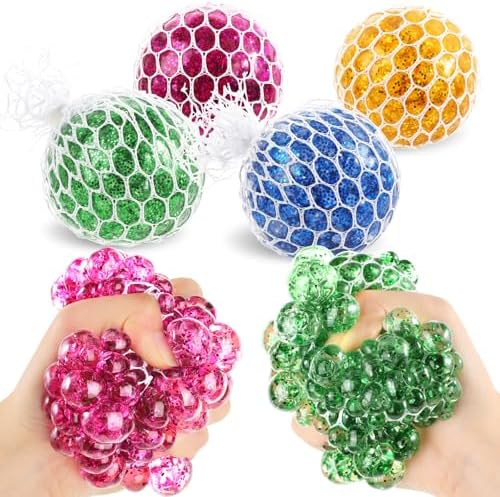 Glitter grape mesh squishy ball set sensory stress relief