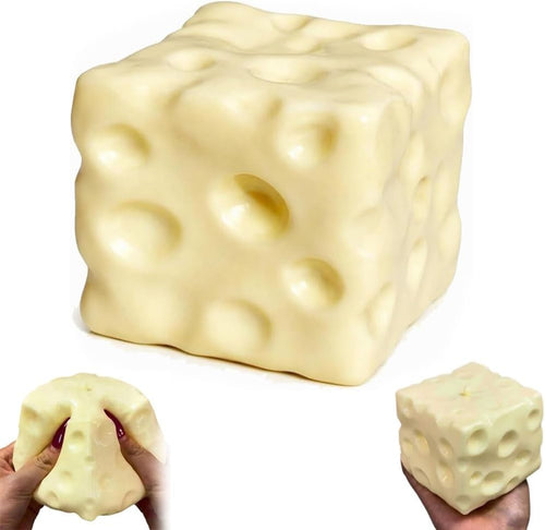 Cream beige cheese squishy cube on a white background