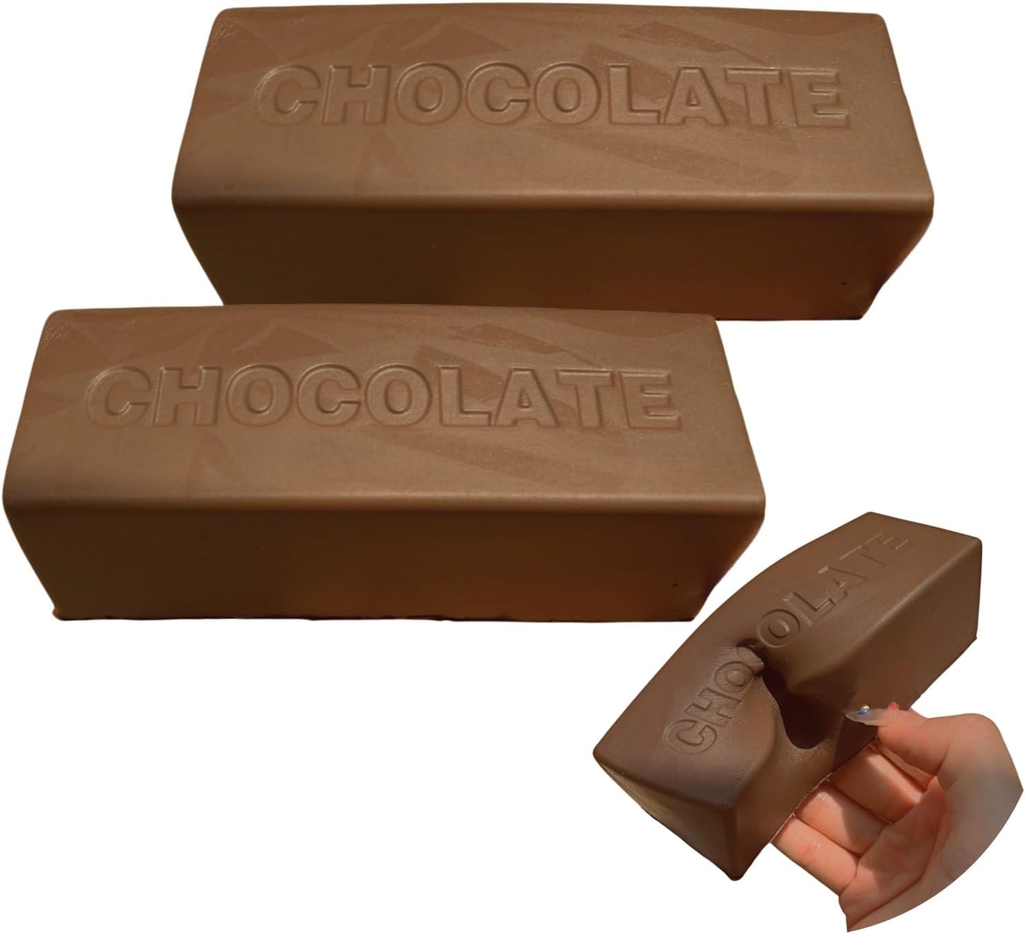 Two embossed chocolate squishy blocks